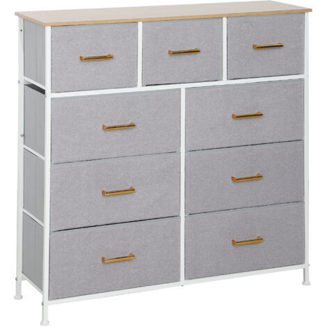 HOMCOM cómoda con 9 cajones tapizado en borreguito cajonera de tela con estructura de acero cómoda para dormitorio pasillo gris