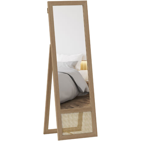HOMCOM espejo de cuerpo entero 160x50 cm espejo de pie o de pared con marco de madera y soporte para salón dormitorio natural