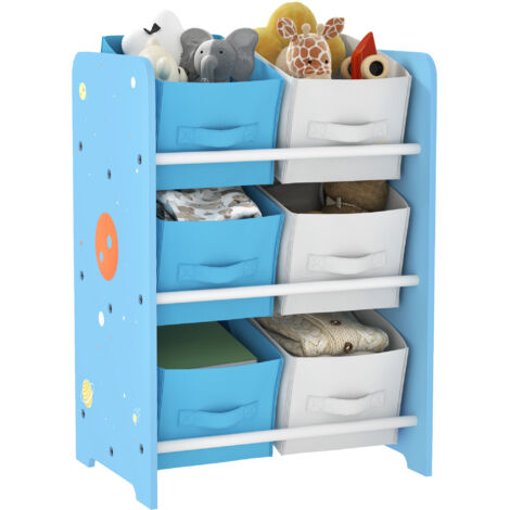 AIYAPLAY estantería infantil para niños de +3 años estantería para juguetes con 6 cajas de tela no tejida para dormitorio guardería 43x30x60 cm azul