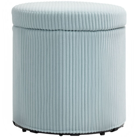 HOMCOM puff almacenaje baúl de almacenaje redondo tapizado en pana asiento acolchado tapa extraíble para pasillo dormitorio salón Ø40x41 cm azul claro