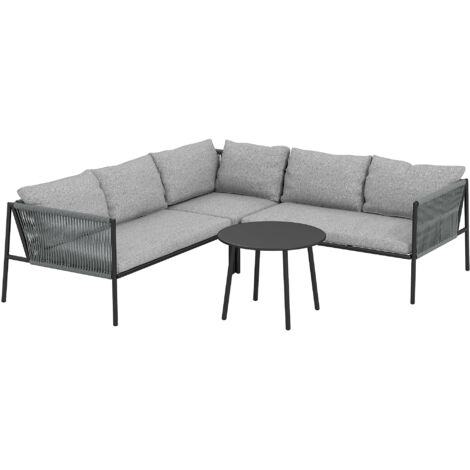 Outsunny conjunto jardín exterior de ratán con cojines muebles jardín exterior con 2 sofás de 2 plazas sofá esquina mesa redonda gris oscuro