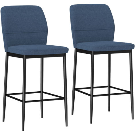 HOMCOM juego de 2 taburetes de bar taburetes altos de cocina con respaldo y reposapiés tapizado en terciopelo marco de acero azul