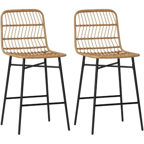 HOMCOM conjunto de 2 taburetes altos de cocina taburetes de bar con respaldo y asiento de ratán carga 120 kg para bar cocina comedor marrón