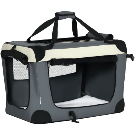 PawHut transportín para perros plegable con ventanas cojín suave y 2 correas del hombro para mini perros gatos 60x41x41 cm gris