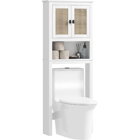 HOMCOM mueble sobre inodoro armario sobre inodoro con 2 puertas con frontal de ratán compartimento y estante ajustable 60x19,5x160 cm blanco