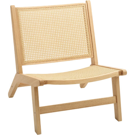 HOMCOM sillón de salón nórdico butaca de salón con respaldo y asiento amplio de ratán marco de madera butaca para dormitorio sala de estar natural