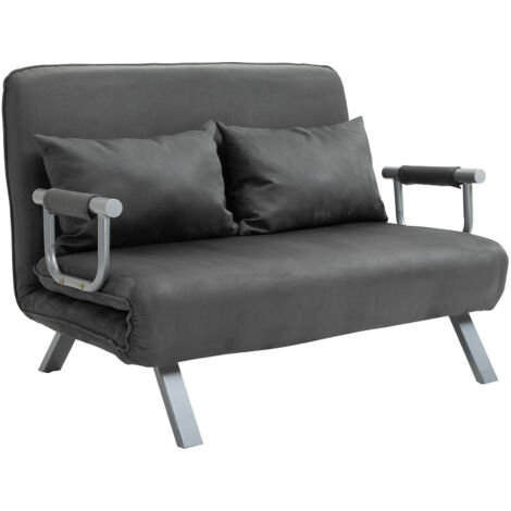 HOMCOM sofá cama de 2 plazas sofá cama pequeño tapizado en ante sintético con respaldo ajustable de 5 niveles y 2 almohadas 111x80x78 cm gris