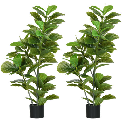 HOMCOM pack de 2 ficus artificiales 110 cm árboles artificiales con 90 hojas musgo y maceta decorativa para interior hogar salón verde (1/3)
