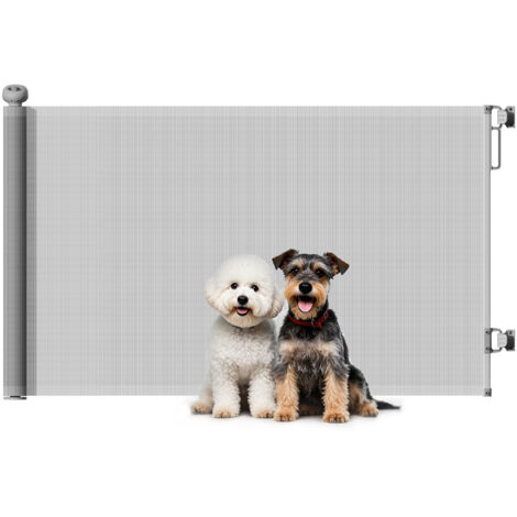 PawHut barrera para perros retráctil 0-140 cm barrera de seguridad para mascotas con interruptor de cierre para escaleras puertas pasillos gris