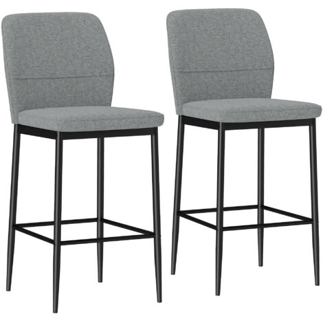 HOMCOM juego de 2 taburetes de bar taburetes altos de cocina con respaldo y reposapiés tapizado en terciopelo marco de acero gris