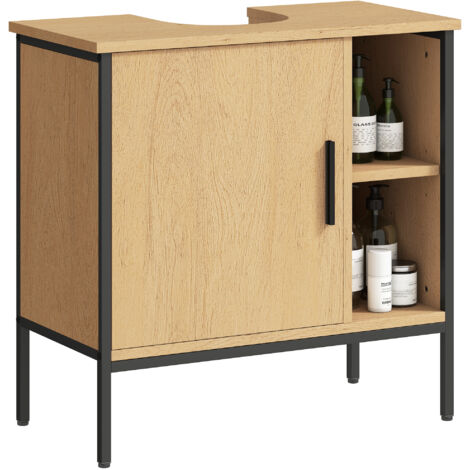 HOMCOM mueble bajo lavabo mueble de baño con puerta y estante ajustable para lavabo con pedestal 60x30x59,5 cm roble