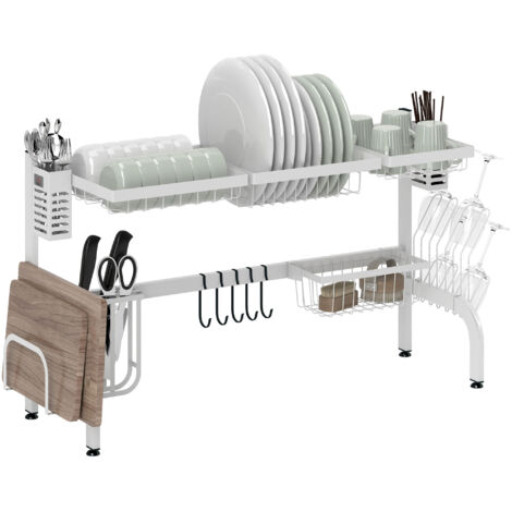 HOMCOM escurreplatos sobre fregadero escurridor de platos de 2 niveles para fregadero con soporte para tabla de cortar cubiertos 100x30x54,5 cm blanco