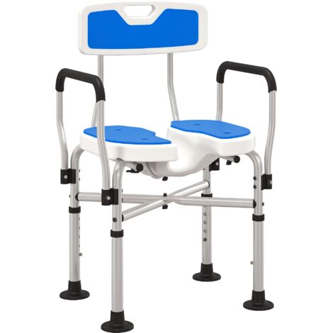 HOMCOM silla ducha personas mayores silla de ducha con asiento ranurado altura regulable antideslizante respaldo y reposabrazos carga 136 kg azul