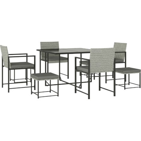 Outsunny juego de muebles de jardín exterior de ratán de 9 piezas con mesa con vidrio templado 4 sillas 4 taburetes impermeables cojines gris