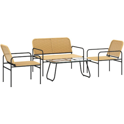 Outsunny conjunto jardín exterior de ratán resistente a la intemperie con 2 sillones sofá de 2 plazas y mesa de tablero de vidrio templado natural