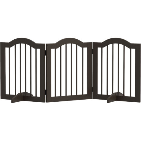 Barrera de seguridad plegable para perros pequeños rejilla de protección de 3 paneles mascotas para puertas escaleras pasillos 154,5x29,5x61 cm café