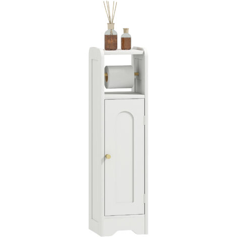 HOMCOM armario de baño estrecho mueble auxiliar de baño 21x20x79 cm con estante ajustable portarrollos puerta para espacios pequeños blanco