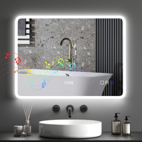 HOMCOM espejo de baño con luz LED 80x60 cm espejo de pared con bluetooth 3 colores de luz función antivaho función de memoria IP44 (1/5)