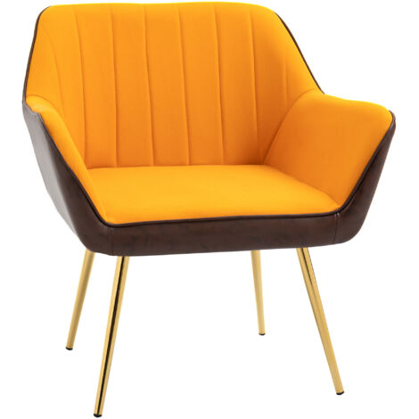 HOMCOM butaca de salón sillón de salón tapizado en cuero Sintético y terciopelo con reposabrazos patas doradas y marco de acero carga 120 kg gris (1/5)
