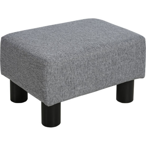 HOMCOM reposapiés salón taburete bajo de tela de lino con asiento acolchado marco de madera patas para sala de estar dormitorio gris