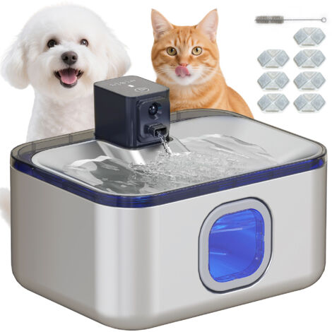 PawHut fuente para gatos de acero inoxidable 5L bebedero gatos automático con luz LED bomba súper silenciosa sensor de movimiento y filtro de 3 etapas