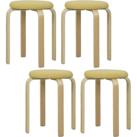 HOMCOM juego de 4 taburetes apilables taburetes redondos de madera con asiento acolchado para cocina comedor dormitorio oficina amarillo y natural (1/5)