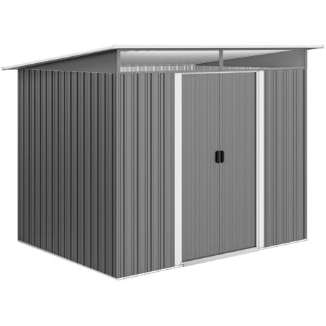 Outsunny cobertizo de jardín exterior metálica 4,5 m² 260x194x200 cm con paneles frontales transparentes y 2 puertas corredizas gris