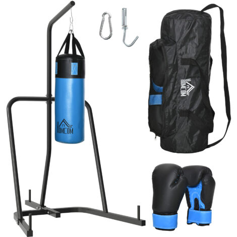 SPORTNOW conjunto de saco de boxeo profesional y soporte para bolsas de boxeo con guantes y bolsa de almacenaje para entrenamiento azul y negro