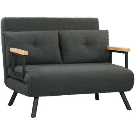 HOMCOM sofá cama de 2 plazas sofá cama plegable con respaldo ajustable de 5 niveles y 2 almohadas acolchadas para oficina dormitorio 102x73x81 cm gris