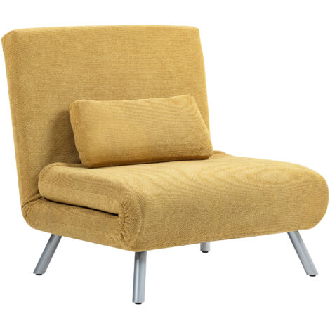 HOMCOM sofá cama 1 plazas sillón cama plegable tapizado en chenilla con respaldo ajustable de 5 niveles y almohada acolchada 80x75x83 cm amarillo (1/5)