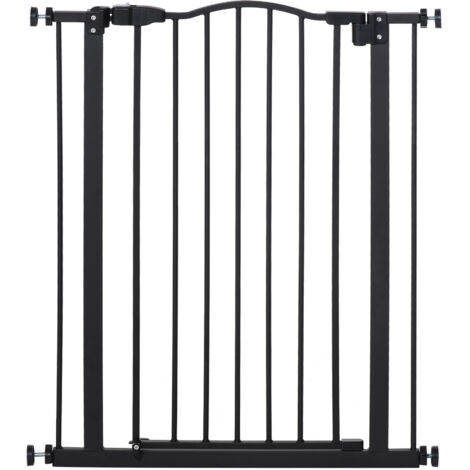 PawHut barrera de seguridad para perros extensible 74-80 cm para puertas y escaleras con extensiones montaje a presión y doble bloqueo negro