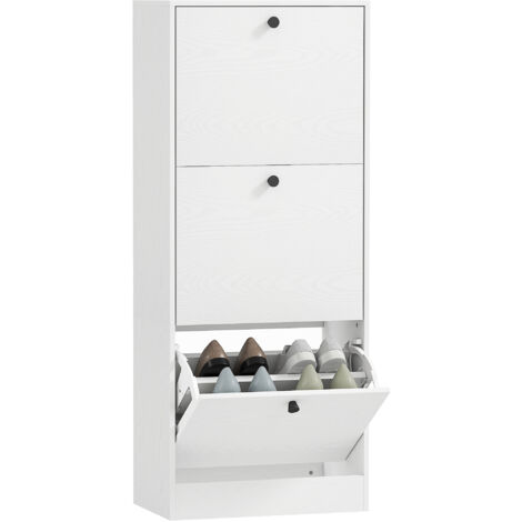 HOMCOM zapatero estrecho con 3 puertas abatibles zapatero entrada recibidor con estantes ajustables para 12 pares de zapatos 47x28x115 cm blanco