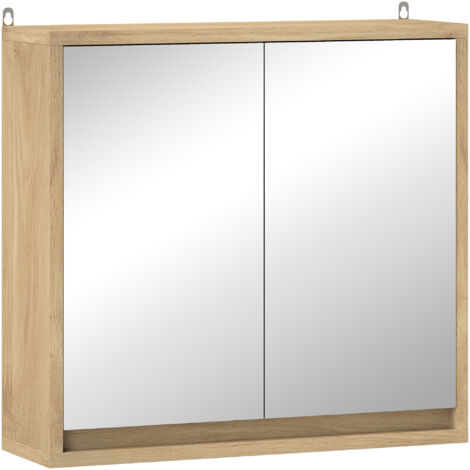 Armario de baño con espejo con 2 puertas y estante ajustable mueble colgante de baño para aseo estilo moderno 48x14,5x45 cm natural