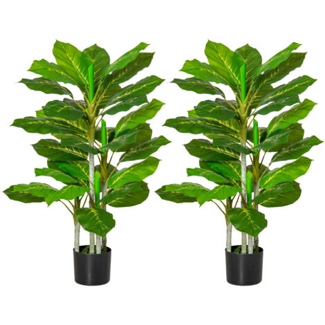 Conjunto de 2 plantas artificiales 95 cm árboles artificiales con 33 hojas y maceta para interior y exterior decoración salón oficina verde