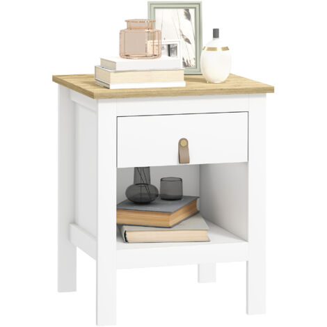 HOMCOM mesita de noche moderna mesilla de noche con 1 cajón compartimento abierto tirador de PU mesa auxiliar para salón dormitorio 45x40x55 cm blanco