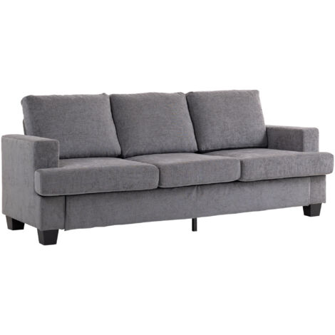 HOMCOM sofá de 3 plazas sofá de salón 213x82x90 cm tapizado en chenilla acolchado grueso estructura de acero diseño moderno gris