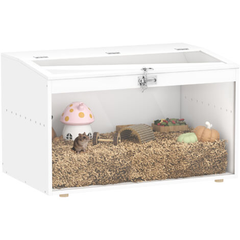 PawHut jaula para hámster con tapa abatible y ventana de acrílico transparente para hámsters enanos jerbos pequeños 80x50x50 cm blanco
