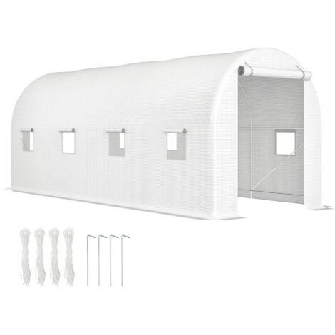 Outsunny invernadero de túnel 500x200x205 cm invernadero de jardín con puerta enrollable y 8 ventanas cubierta PE 140 g/m² marco de metal blanco