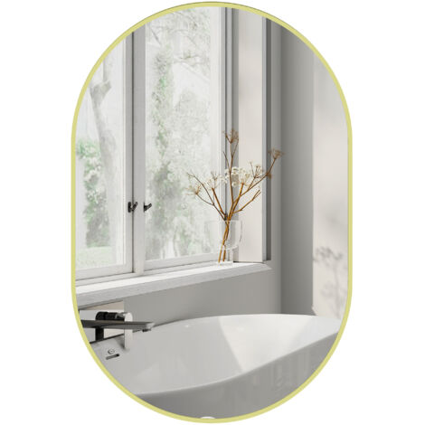 HOMCOM espejo de baño ovalado 60x90 cm con marco de aluminio espejo de pared decorativo horizontal o vertical para salón entrada pasillo dorado (1/5)