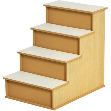 PawHut escalera para perros de 4 peldaños escalera para mascotas perros gatos con acolchados desmontables carga 30 kg 40x59x54,2 cm natural y crema