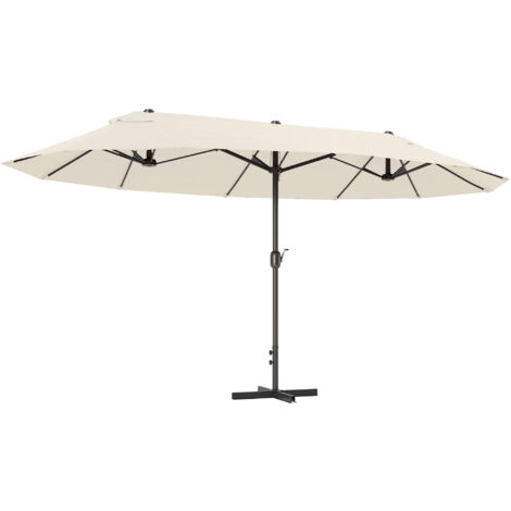 Outsunny sombrilla doble 4,55x2,65 m sombrilla terraza exterior con manivela manual resistente al agua y protección solar crema