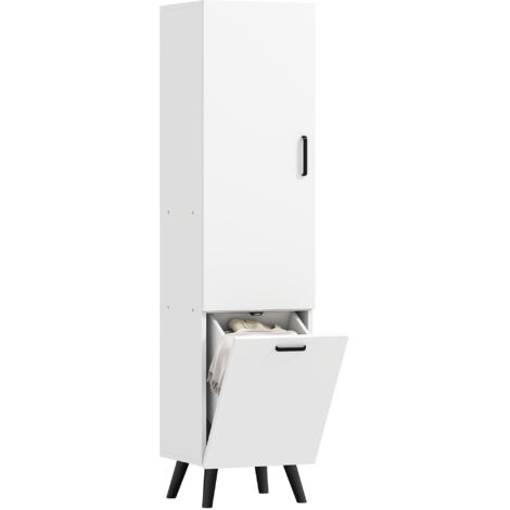 HOMCOM armario de baño alto columna de baño estrecho con puerta cesto para ropa sucia y estantes mueble auxiliar para salón 35x31,5x144 cm blanco