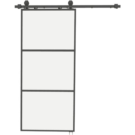 HOMCOM puerta corredera con herrajes puerta corredera de cristal con mecanismo cierre suave para baño salón sala de estar cocina 91,4x203,2 cm negro