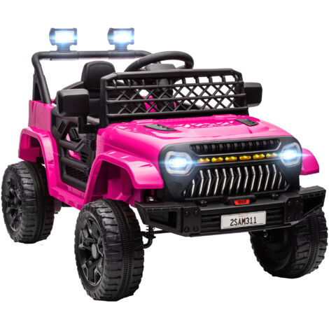 AIYAPLAY coche eléctrico para niños de +3 años carro eléctrico infantil 12V con mando a distancia velocidad ajustable USB faros bocina rosa fucsia