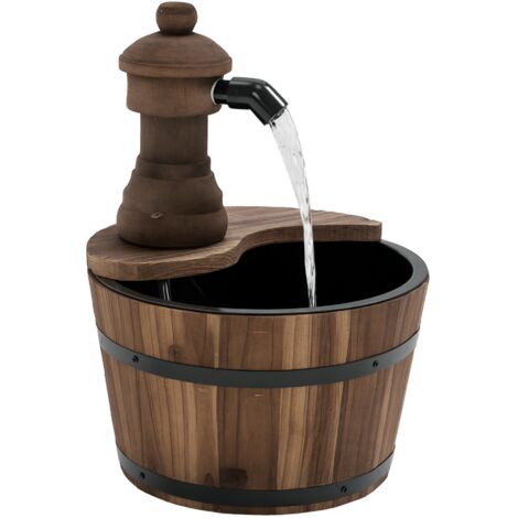 Outsunny fuente de agua de madera en cascada con bomba eléctrica y salida de agua ajustable para decoración patio terraza 27x27x37 cm natural