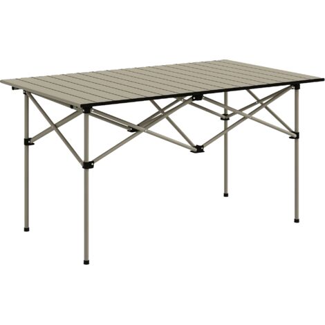 Outsunny mesa plegable camping de aluminio 95x55x50 cm con tapa enrollable y bolsa de transporte para acampar senderismo playa negro