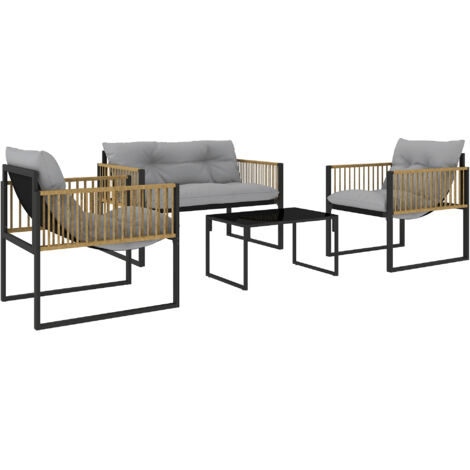 Outsunny conjunto de jardín exterior de ratán sintético de 4 piezas incluye sofá de 2 plazas 2 sillones 1 mesa de centro con cojines gris y natural