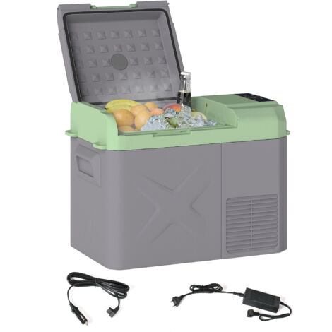 Outsunny nevera portátil eléctrica 24,2l refrigerador de coche 12v-220v con compresor luz led pantalla digital modos eco y max de -20℃ a +20℃ gris