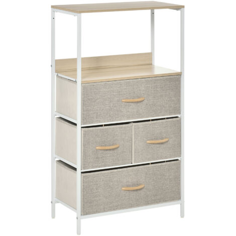 HOMCOM cómoda con 4 cajones cajonera de tela con compartimento abierto y estructura metálico cómoda para dormitorio pasillo gris (1/5)