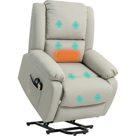 HOMCOM sillón relax levanta personas eléctrico con 8 punto de masaje función de calentamiento 2 controles remotos y bolsillo lateral gris claro (1/5)